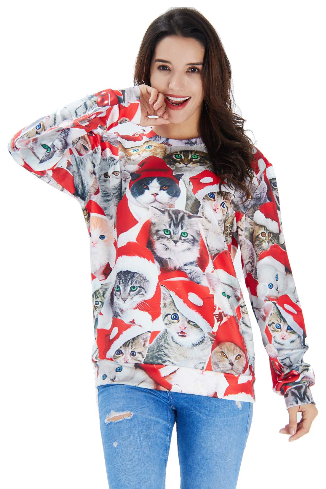 Goodstoworld Weihnachtspullover 3D Unisex Druck Pullover Weihnachten Pullover Ugly Christmas Sweater