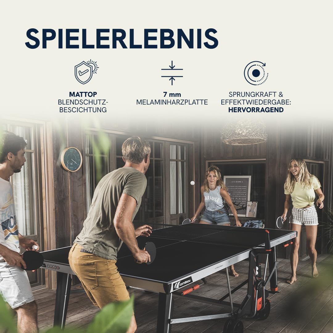 CORNILLEAU 600X - Outdoor Tischtennisplatte - Hochwertig und funktional - 7 mm Melaminharzplatte - Turnierqualität - Klappbar - Wetterfest - Robust - Schwarz oder Blau