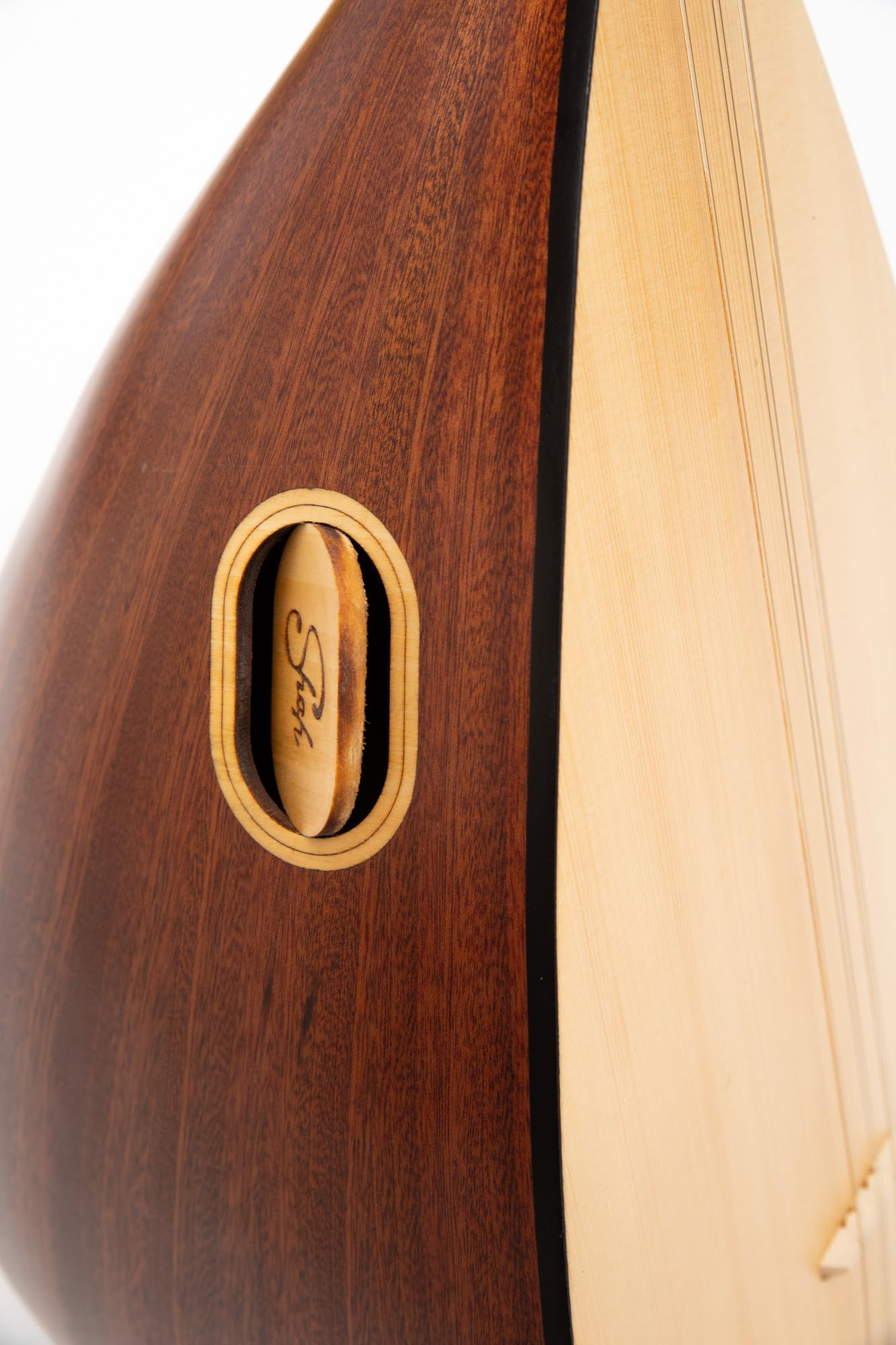 Short Neck Saz Baglama with Special Mahogany & Built-in Pickup, Rosewood pegs Hand Made instrument With picks and extra strings set - Image 8