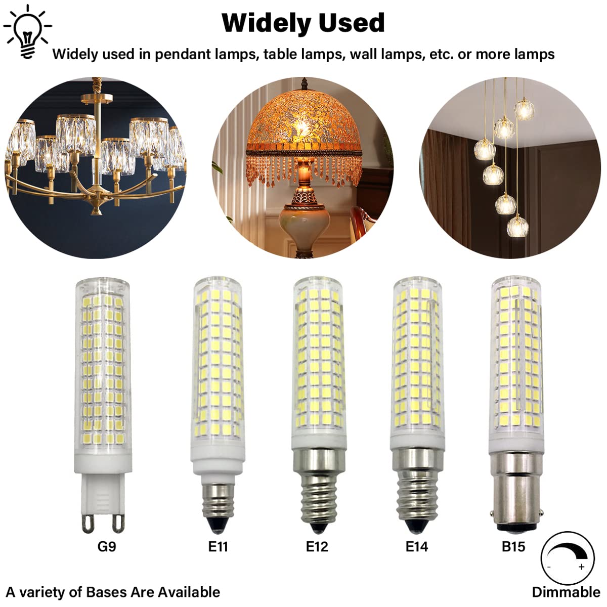 Lampadine LED, base G9/E14/E12/E11/BA15D, 12 W (equivalente a 120 W) 800 LM lampadina a mais non stroboscopica 110 V/220 V CA, dimmerabile 3000 K e 6000 K (confezione da 5) (3000k Warm White E11)