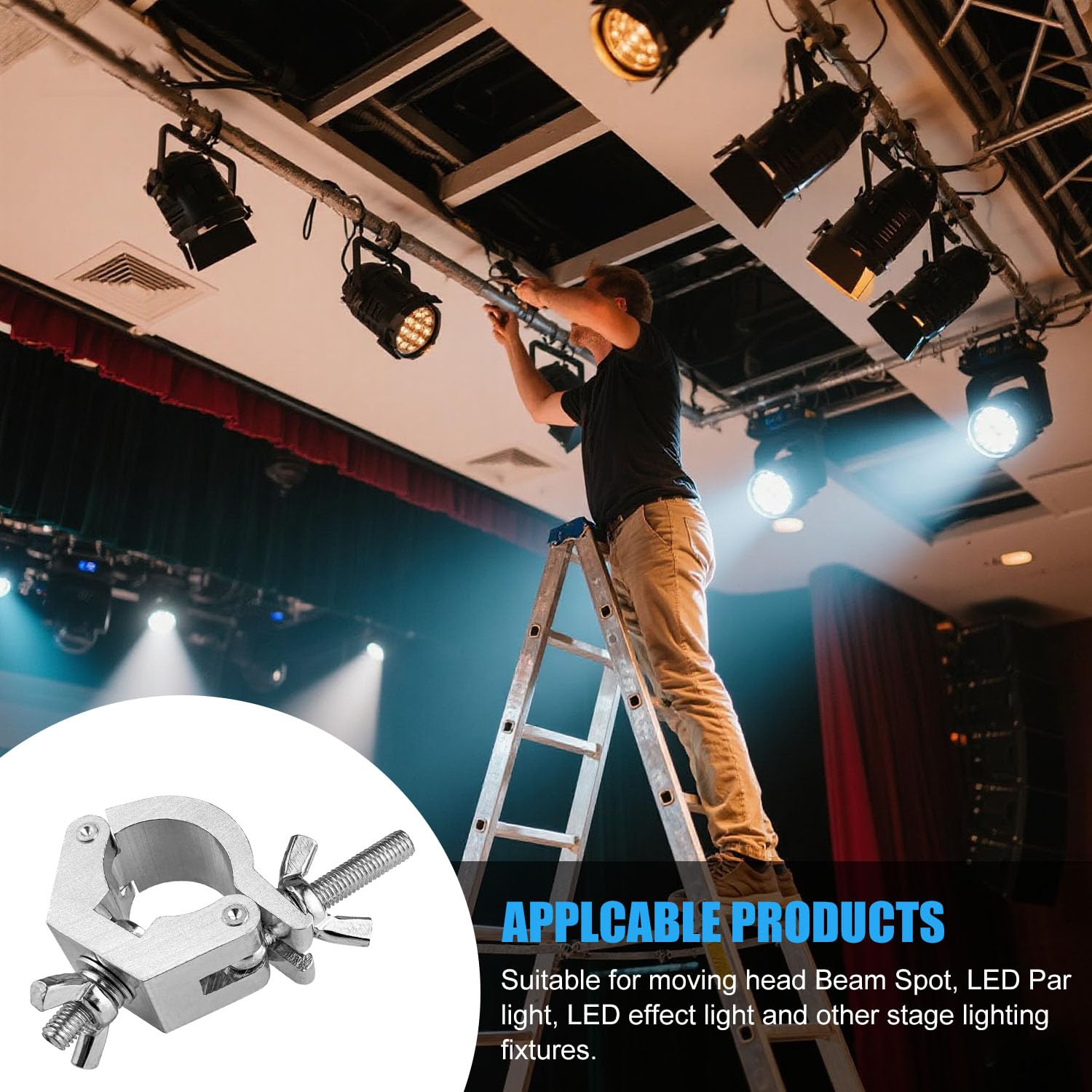 Traversen Klemme 30-35mm O Clamp mit 2 Edelstahl Fangseil 6PCS | Bühnenlichthaken, Beweglicher Kopf, für Leuchten, Bühnenbeleuchtungsausrüstung und Zubehör, 80KG Ladekapazität Truss O Clamp