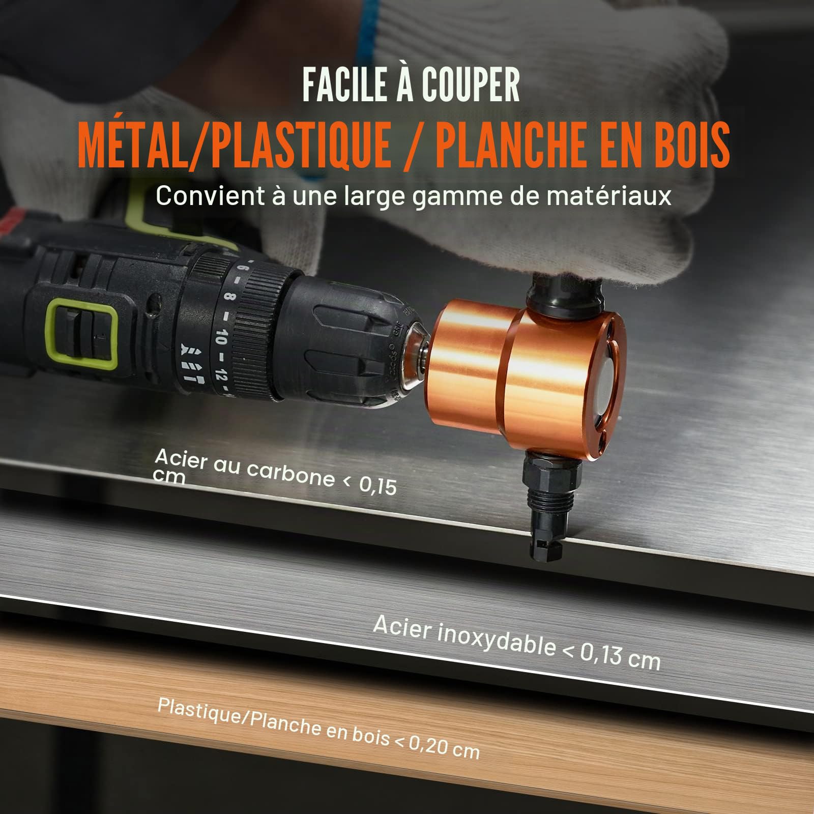 VEVOR Grignoteuse de Tôle Double Tête Rotative à 360° Coupe-Plaque de Perceuse Électrique de 1500-3000 tr/min Épaisseur de Coupe 1,6 mm Cisaille à Tôle sur Perceuse pour Couper Métaux Plastique Bois