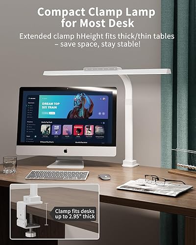 Miniatura 5 de Lámparas LED de escritorio para oficina en casa, luz de escritorio brillante de 24 W con abrazadera, atenuación continua, ajustable, cuello de cisne