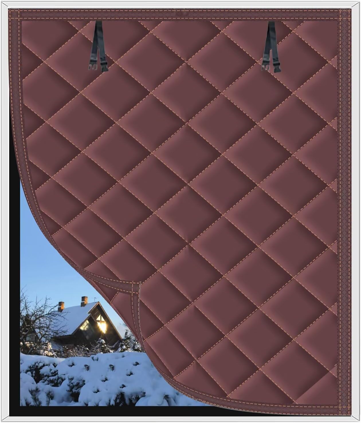 Window Winterizing Kit Oxford Fabric Cloth Thicken Cotton Filled Weatherproof Windproof Soundproof Punch Free Winter Insulated Window Cover(65x105cm,Brown)