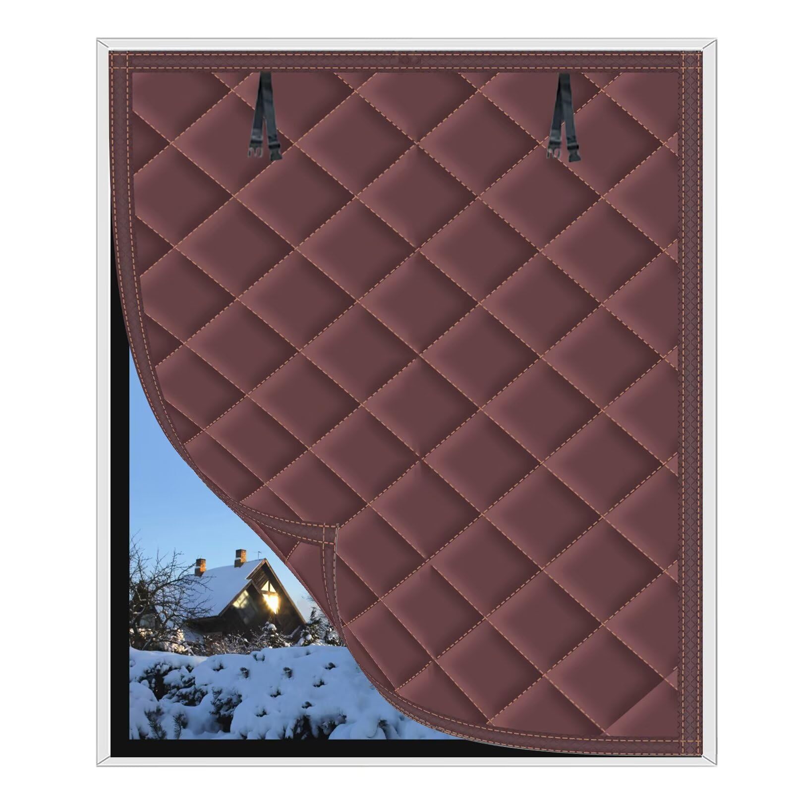 Thermal Window Cover, Oxford Cloth Cotton Filled, Weatherproofing Window Insulation Kits, Window Insulation Blanket Cover for Cold in Winter(80x200cm,Brown)