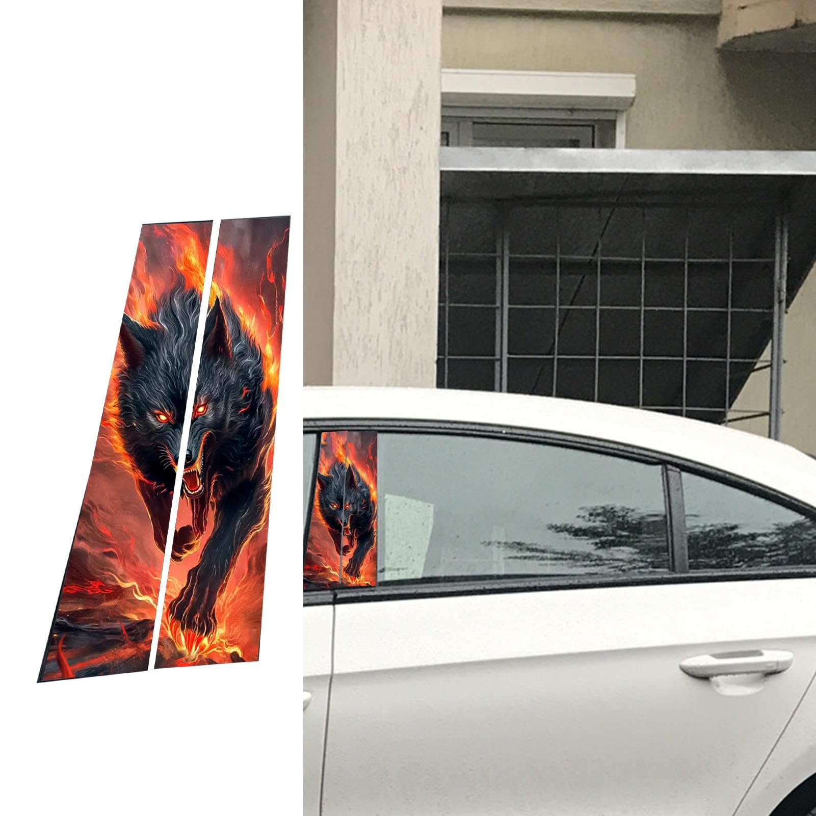 Auto Türsäulen Aufkleber Schwarz - Wolf Mit Flammen Design