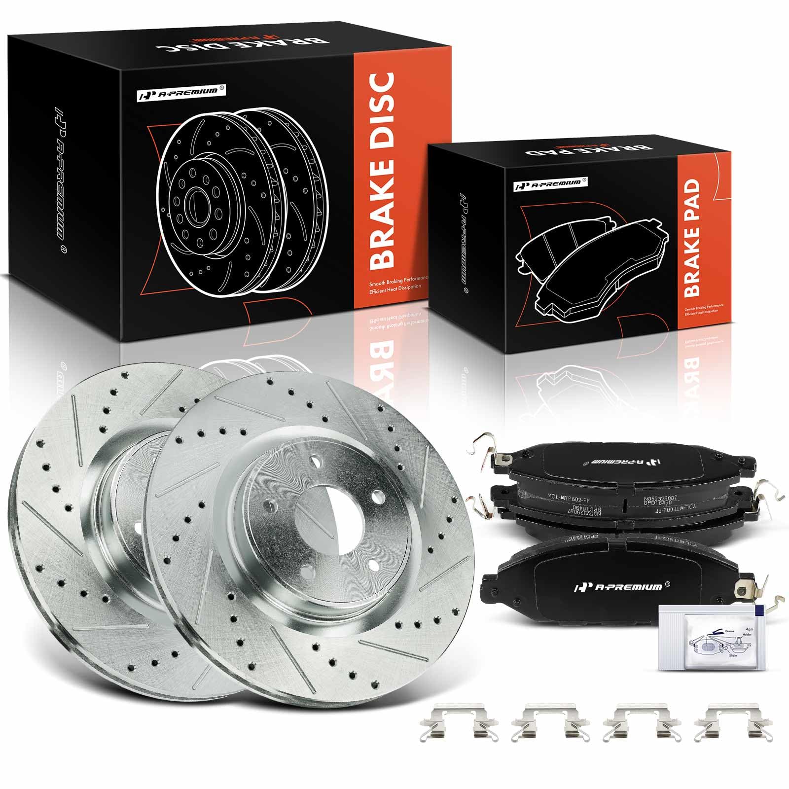 A-Premium 12.60 inch (320mm) Front Drilled and Slotted Disc Brake Rotors + Ceramic Pads Kit Compatible with Select Nissan and Inifinit Models - Murano