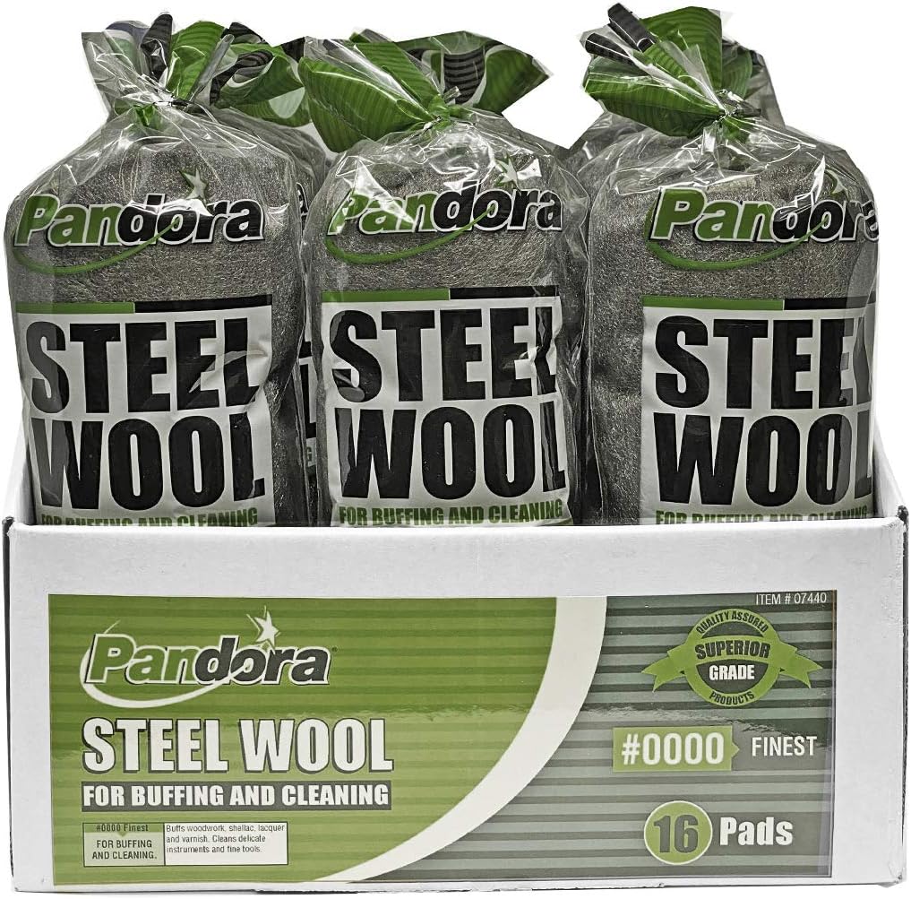 Pandora Steel Wool #0000 - Finest Grade, 240 Pads for Buffing and Cleaning - Metal Strands - Ideal for Windows and Furniture