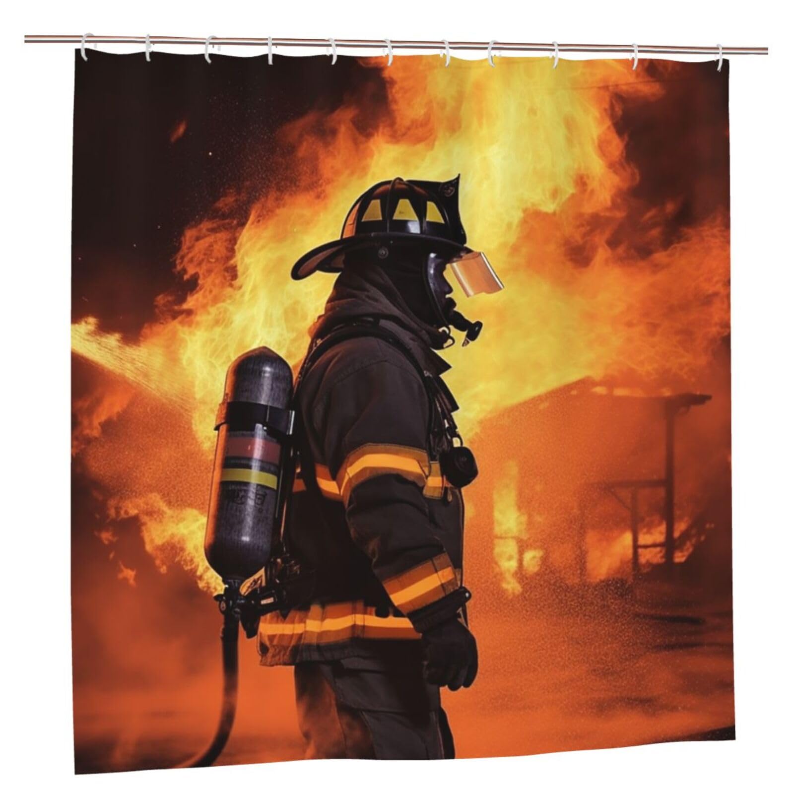 Rideaux de douche motif flammes de pompier pour réveiller la salle de bain