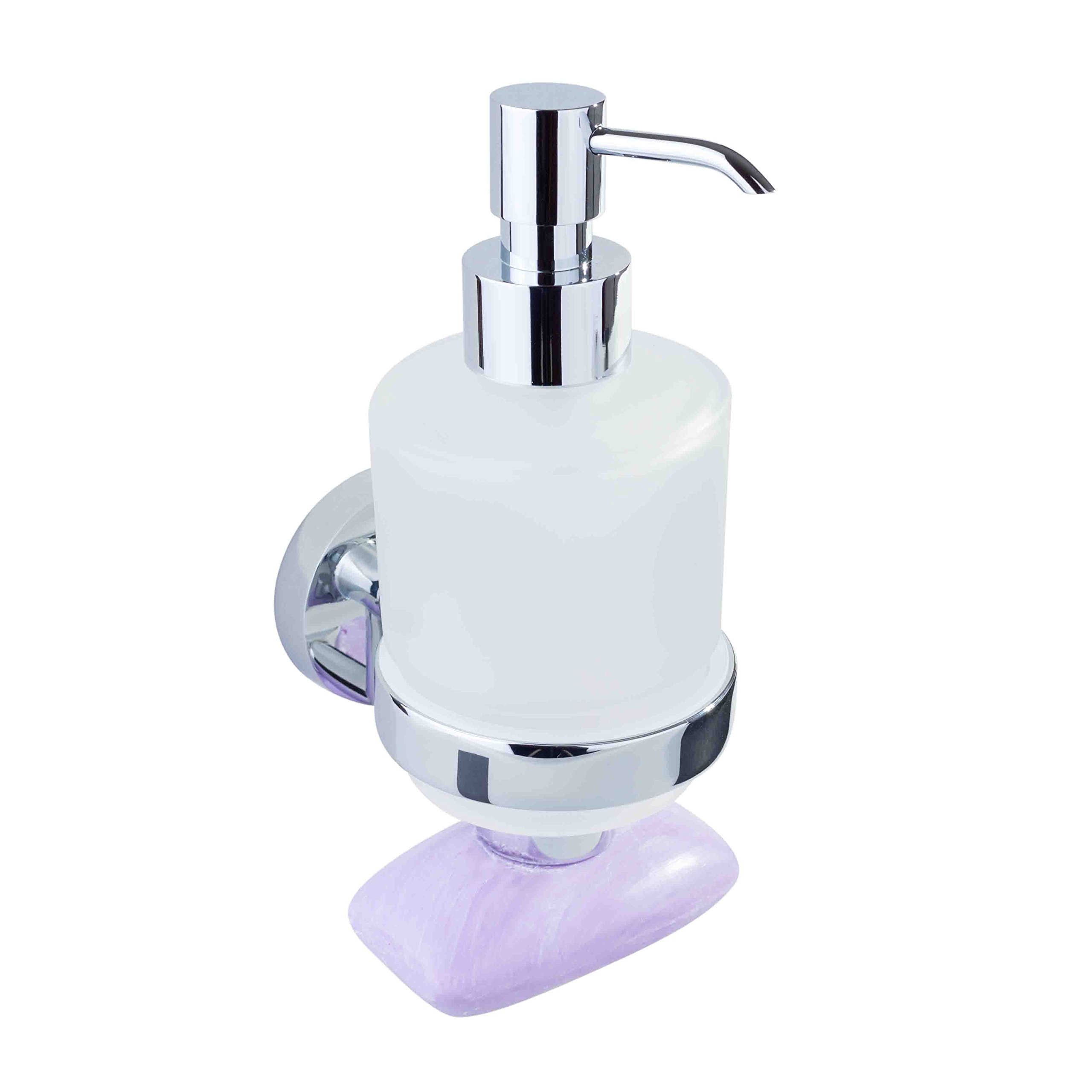 Dispenser di sapone liquido in vetro + Porta Sapone magnetico in cromo Omega