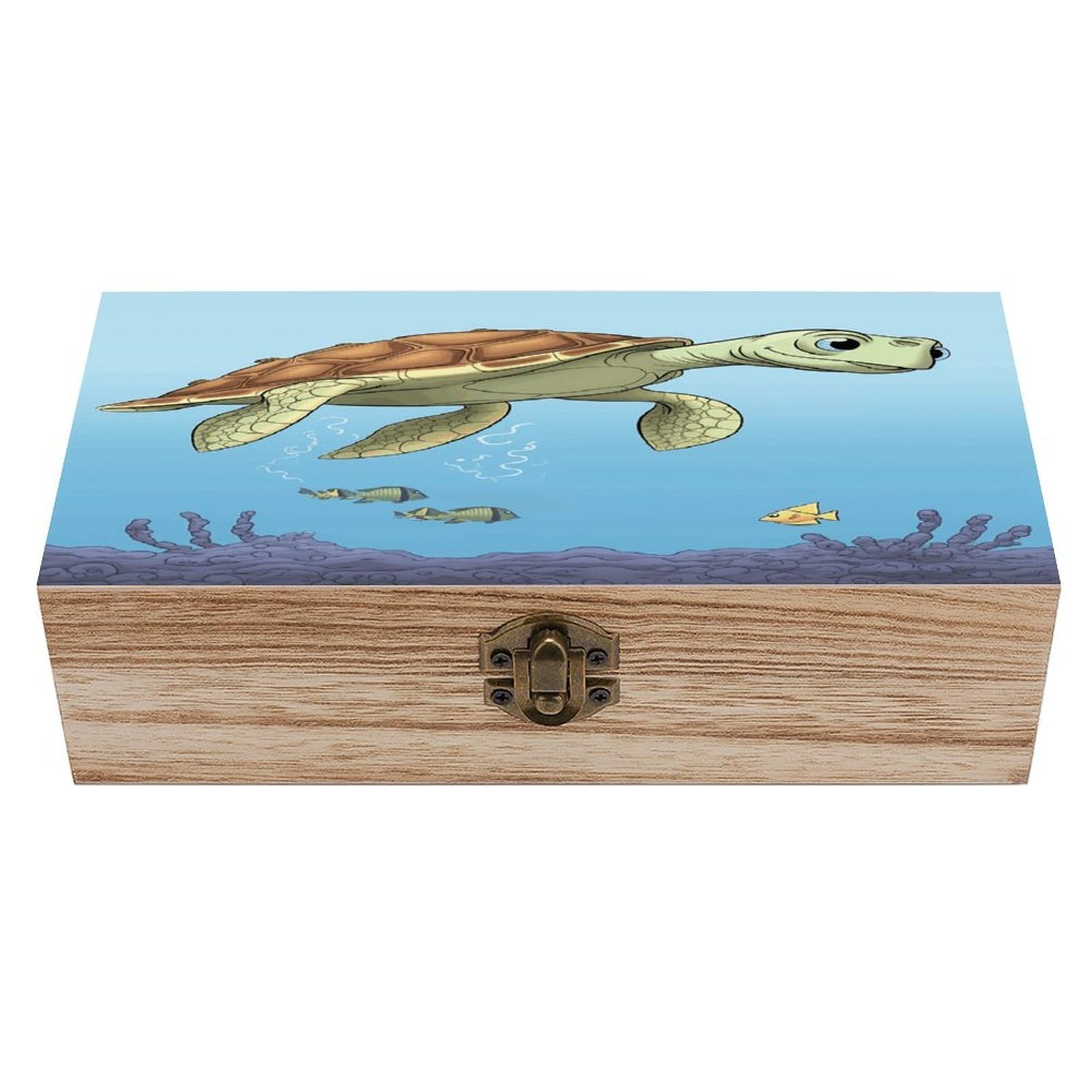 Boîte souvenirs en bois tortue de mer pour décorer votre salon et ranger vos photos