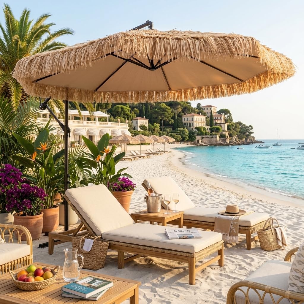 RELAX4LIFE Parasol Déporté en Paille Inclinable 30° Hawaï