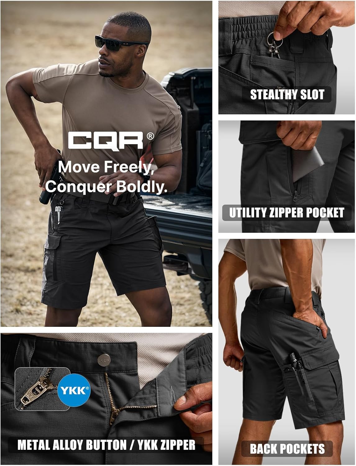 CQR Men's Flex Casual Cargo Shorts, Lightweight Water Resistant Golf Shorts, Stretch Tactical Work Shorts with Multi-Pocket - Image 6
