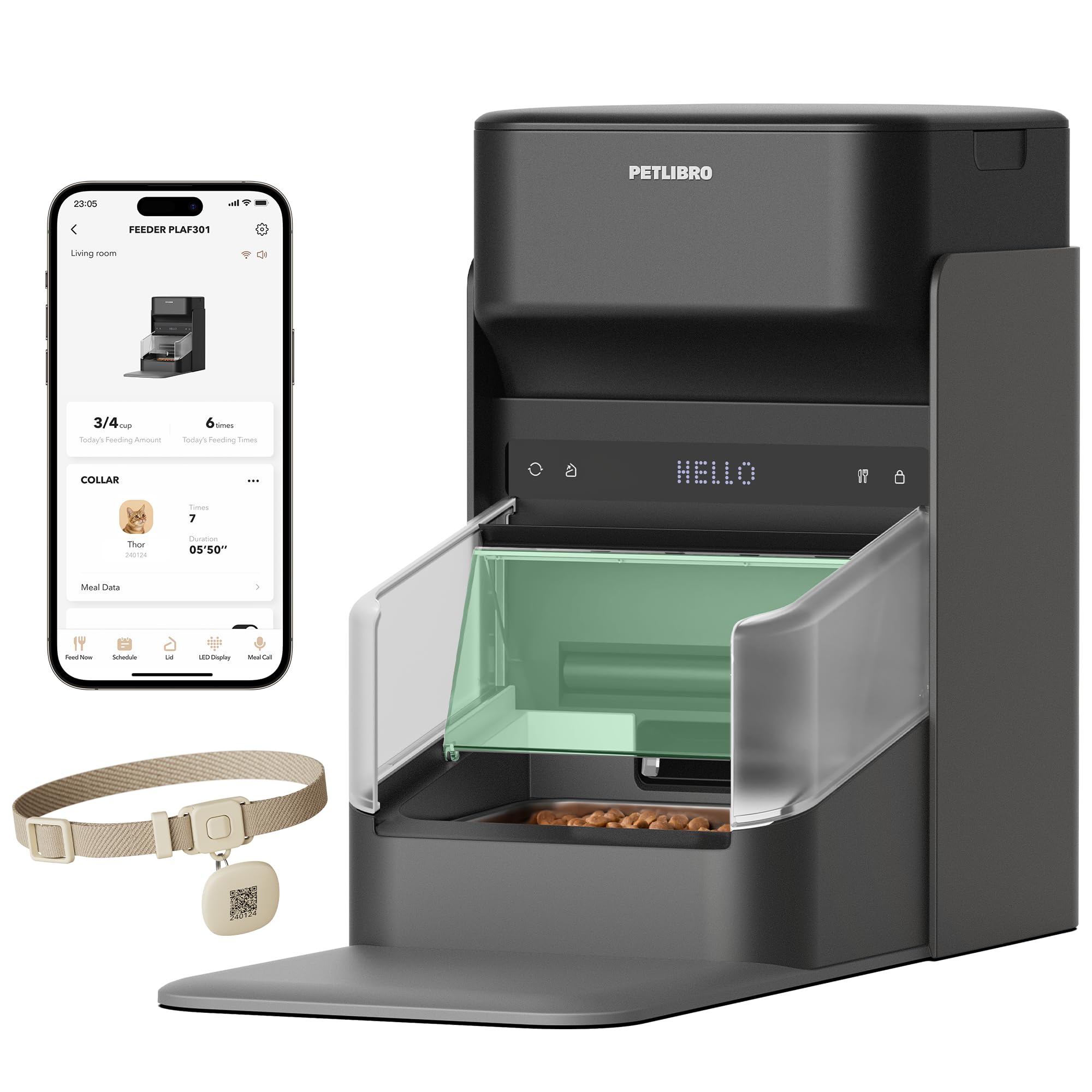 PETLIBRO Distributeur Automatique RFID pour Chat, Wi-Fi 2,4/5 GHz, Contrôle par Application, Reconnaissance par Collier RFID, Couvercle à Ouverture Automatique, Pour Régimes Alimentaires Personnalisés