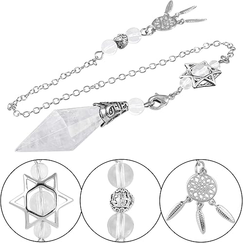 Miniatura 5 de Rockcloud Péndulo de piedra de cristal natural de roca curativa Reiki de 12 facetas con dije hexagonal de atrapasueños Wicca para equilibrar la