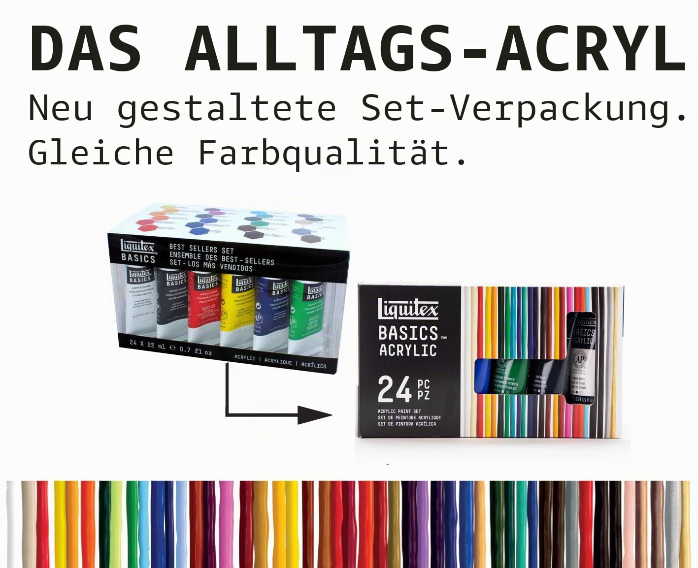 Liquitex 3699328 Basics Studio Acrylfarbe, 24 Farben in 22ml Tuben aus hochwertige und beständige Pigmente, sehr deckende Farben, ausgezeichnete Lichtbeständigkeit, wasserfest