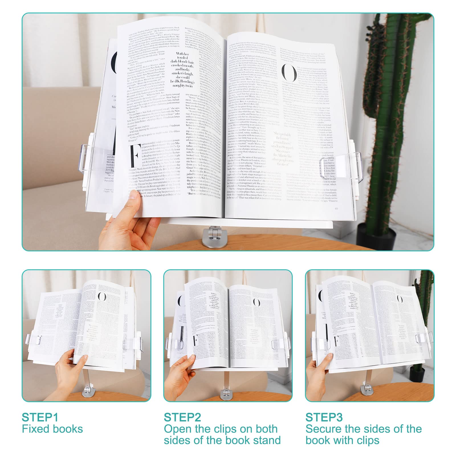 PATIKIL Libro Alzati per Lettura, Metallo Lettura Riposo Libro Supporto con Pagina Clip, Altezza Angolo Regolabile, 360° Rotazione Braccio Adatto per Spartiti Musica, Laptop
