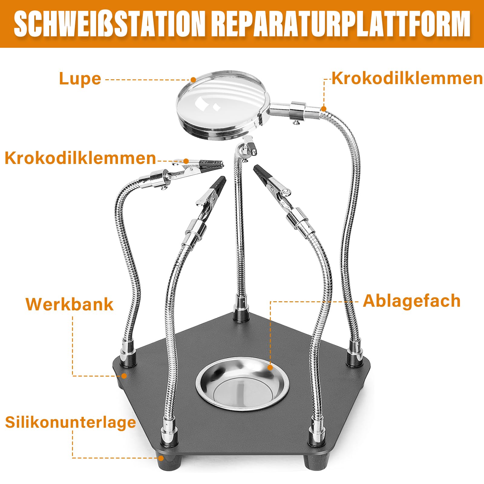Troisieme Main avec 4 Bras Flexibles, 3eme Main Soudure Electronique pour Réparation Électronique, Soudure, Artisanat, Bijoux et Modelisme, Troisieme Main Soudure