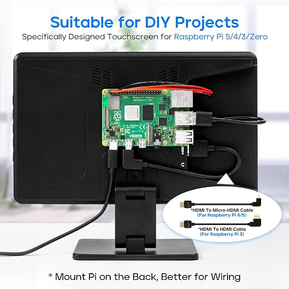 Touch Screen Monitor with Case,ROADOM 10.1 Raspberry Pi Screen, IPS FHD 1024600,Responsive and Smooth Touch,Dual Built-in Speakers,HDMI Input,Compatible with Raspberry Pi 5/4/3/Zero,Versatile Stand