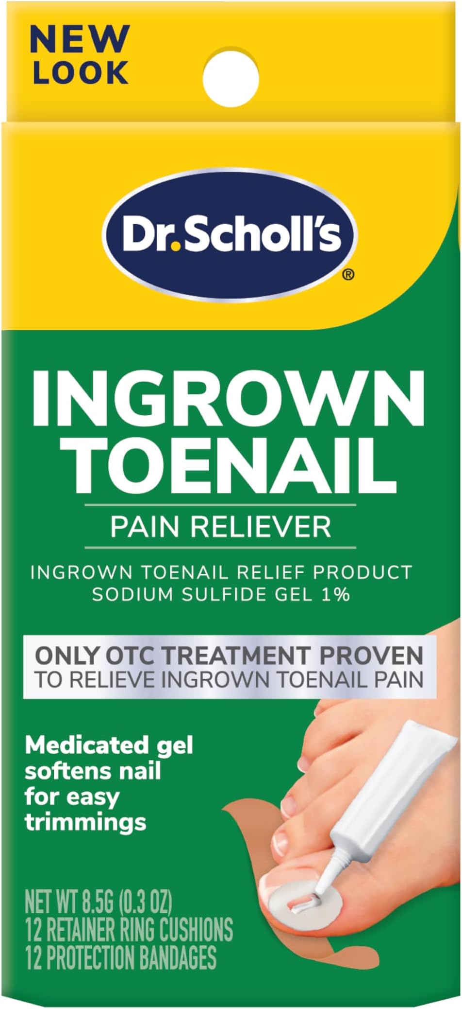 Dr. Scholl's Ingrown Toenail Pain Reliever, 1 kit, (w/Gel, 12 Retainer Rings & 12 Protection Bandages)