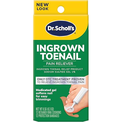 Dr. Scholl's Ingrown Toenail Pain Reliever, 0.3oz // Medicated Gel Softens Nails for Easy Trimming and Foam Ring and Bandage Protect the Affected Area White