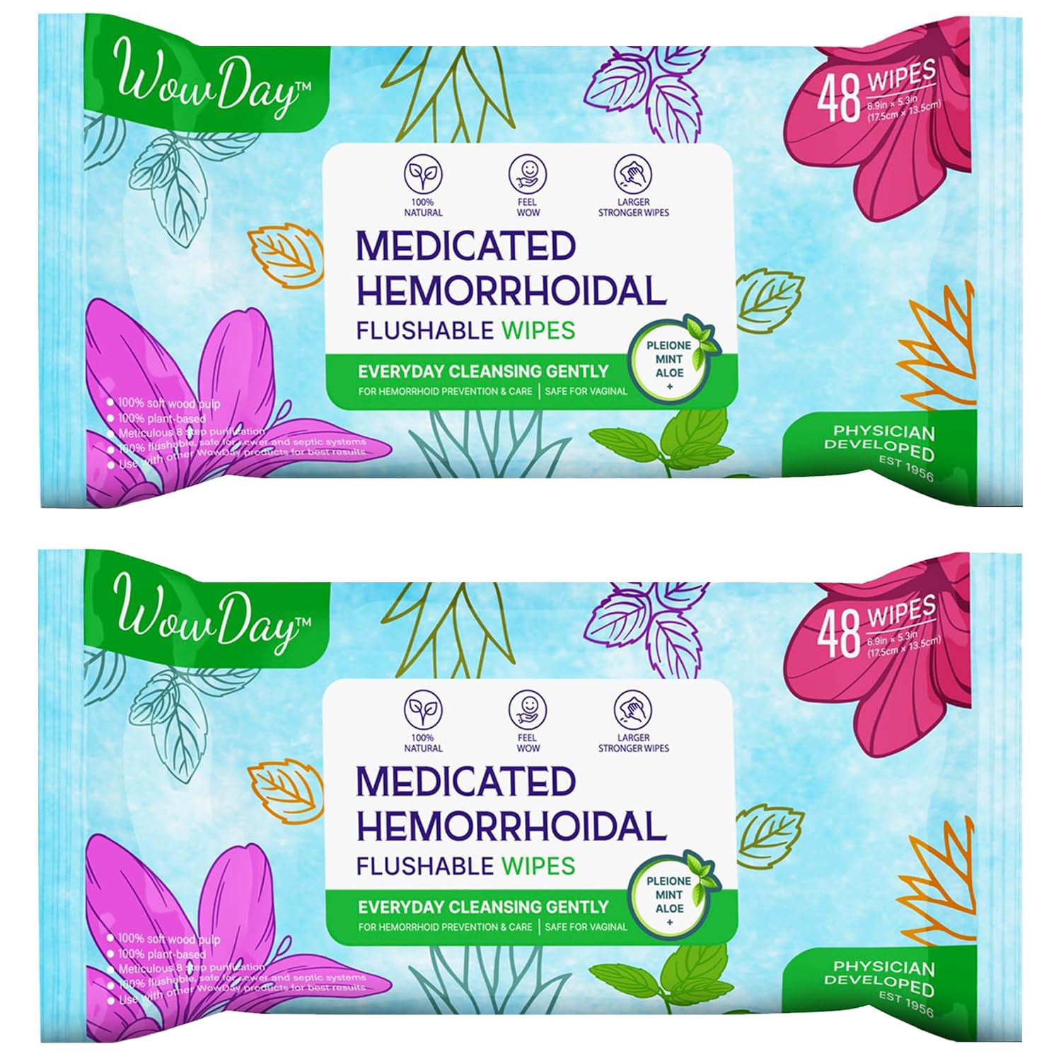 Flushable Hemorrhoid Wipes | Medicated Witch Hazel Wipes Ph Balanced | 112 Count Natural Fragrance Free Adult Hemorrhoids Witch Hazel Wipe for Butt Itch