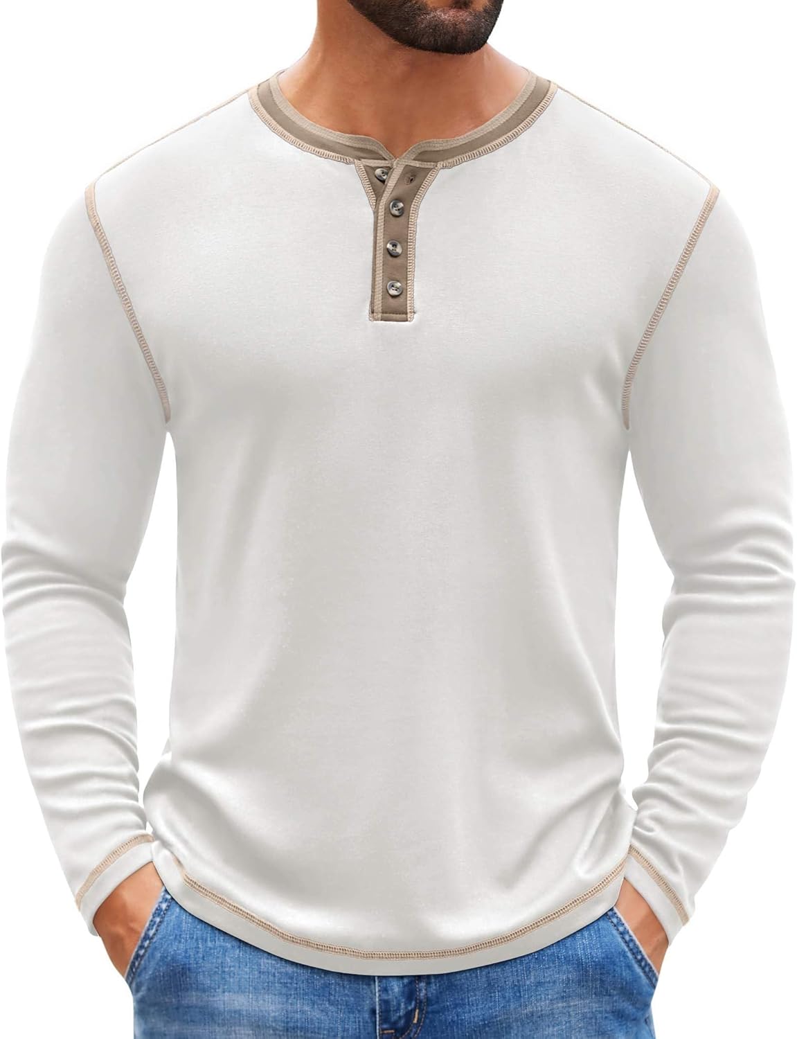 COOFANDY Mens Henley Shirts Long Sleeve Button T-Shirt Fashion Casual Pullover Shirts Soft Stretch Tees Tops
