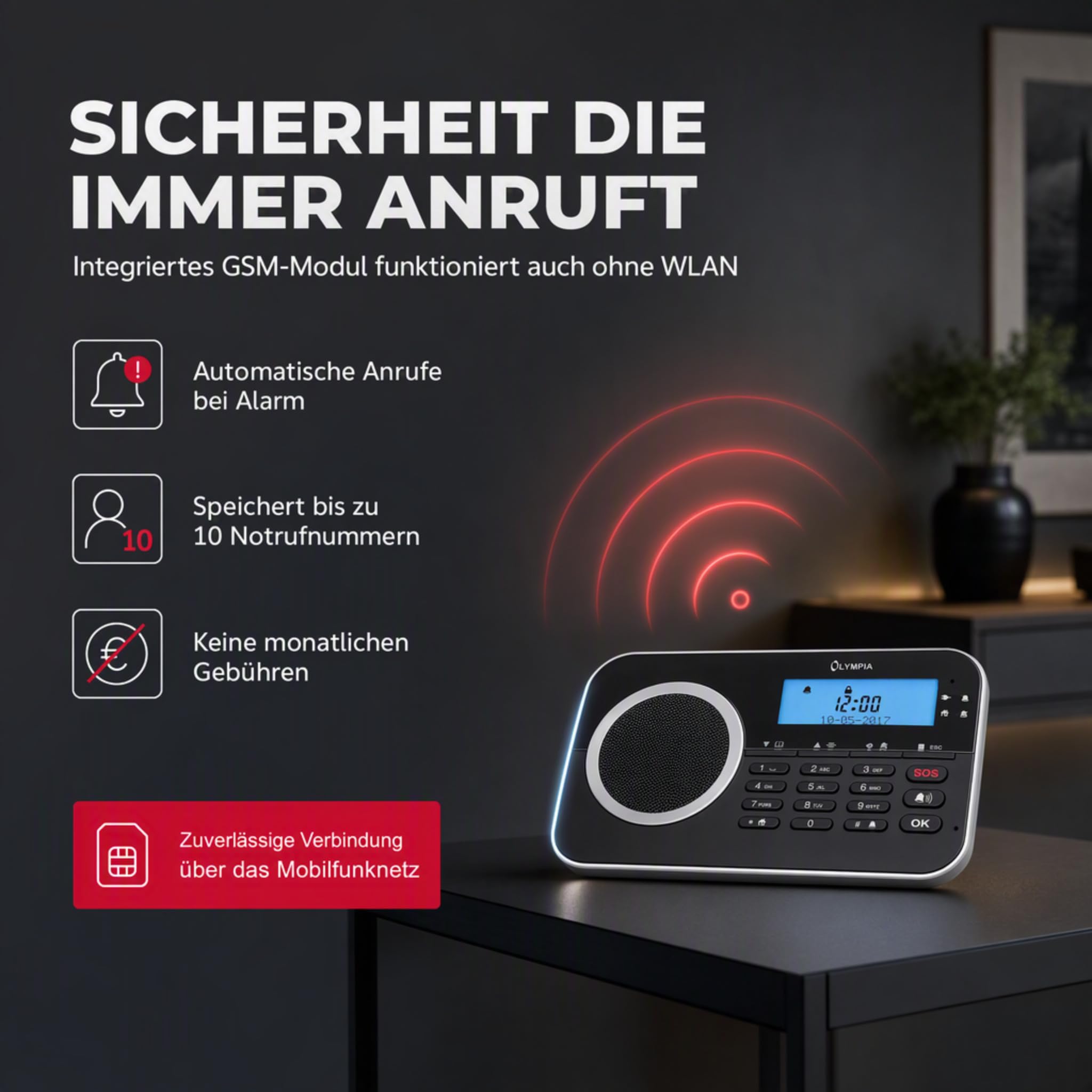 Olympia Protect 9761 Alarme Alarme de Maison GSM Set de 4 Porte/Fenêtre Contacts 1 Mouvement Selder Télécommande, Noir