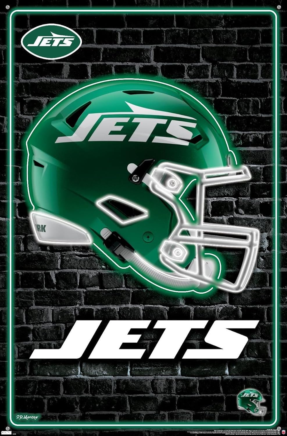NFL New York Jets - Neon Helmet 24 Wall Poster with Push Pins, 22.37" x 34.00", Poster & Push Pin Bundle