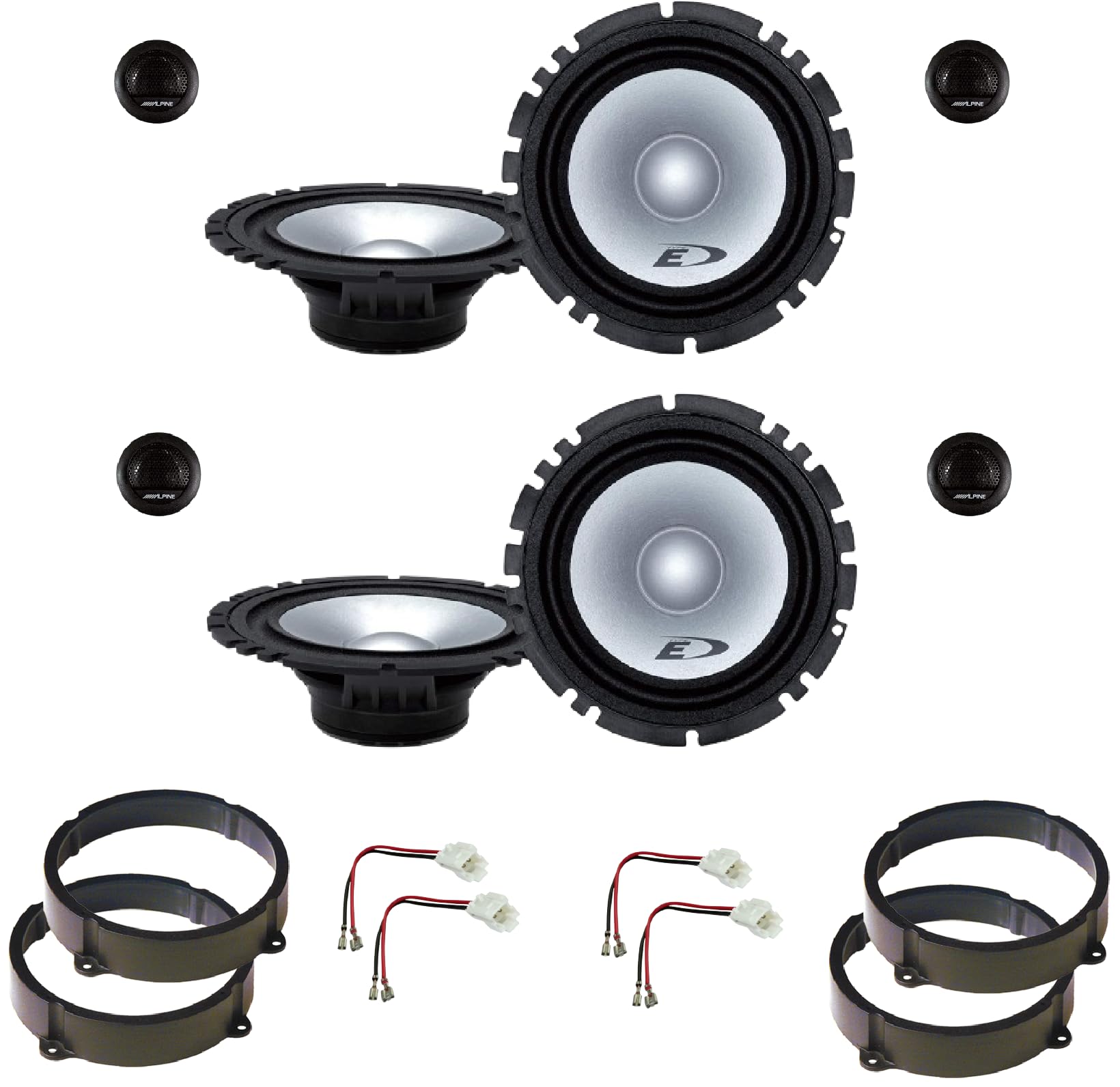 Kit 8 Casse ALPINE SXE-1750S + SXE-1750S per Lancia Musa da 165mm con 2 Supporti Anteriori, 2 Posteriori e 4 Connettori