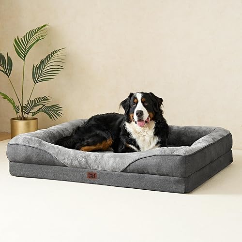 Miniatura 8 de EHEYCIGA Cama de espuma viscoelástica XL para perros de tamaño XL, sofá ortopédico extragrande para perros con lados y forro impermeable, sofá cama