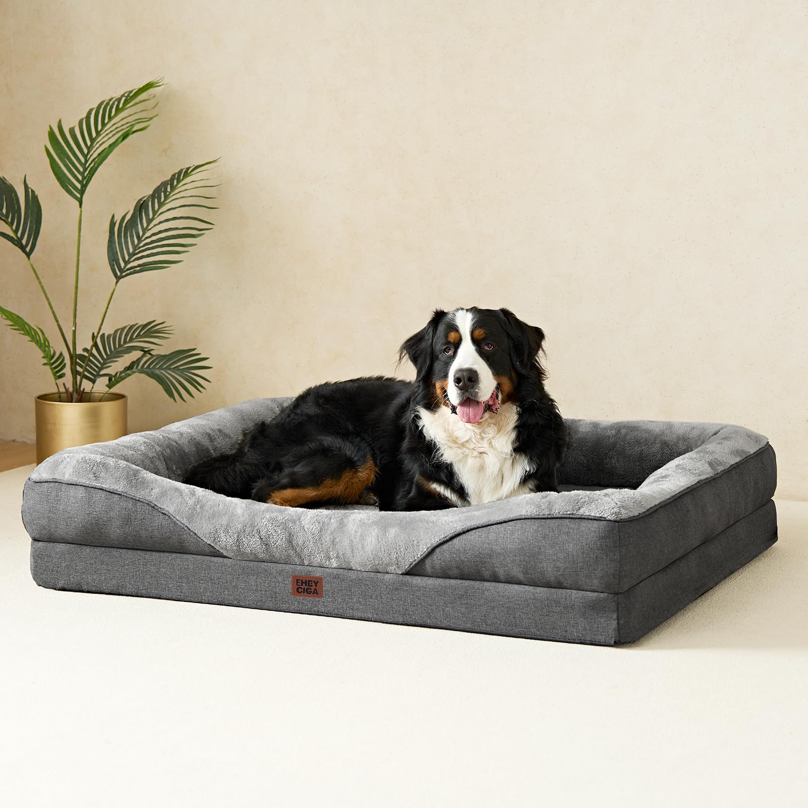 EHEYCIGA Cama Ortopedica y Viscoelastica para Perro Extra Grande 106x76x18.5 cm, Memory Foam Sofa para Perros Lavable, Cama Gato Suave, Gris Oscuro