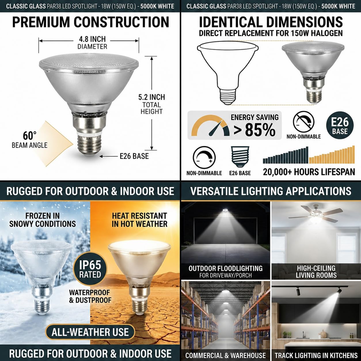 PAR38 flood light bulb dimensions and installation example