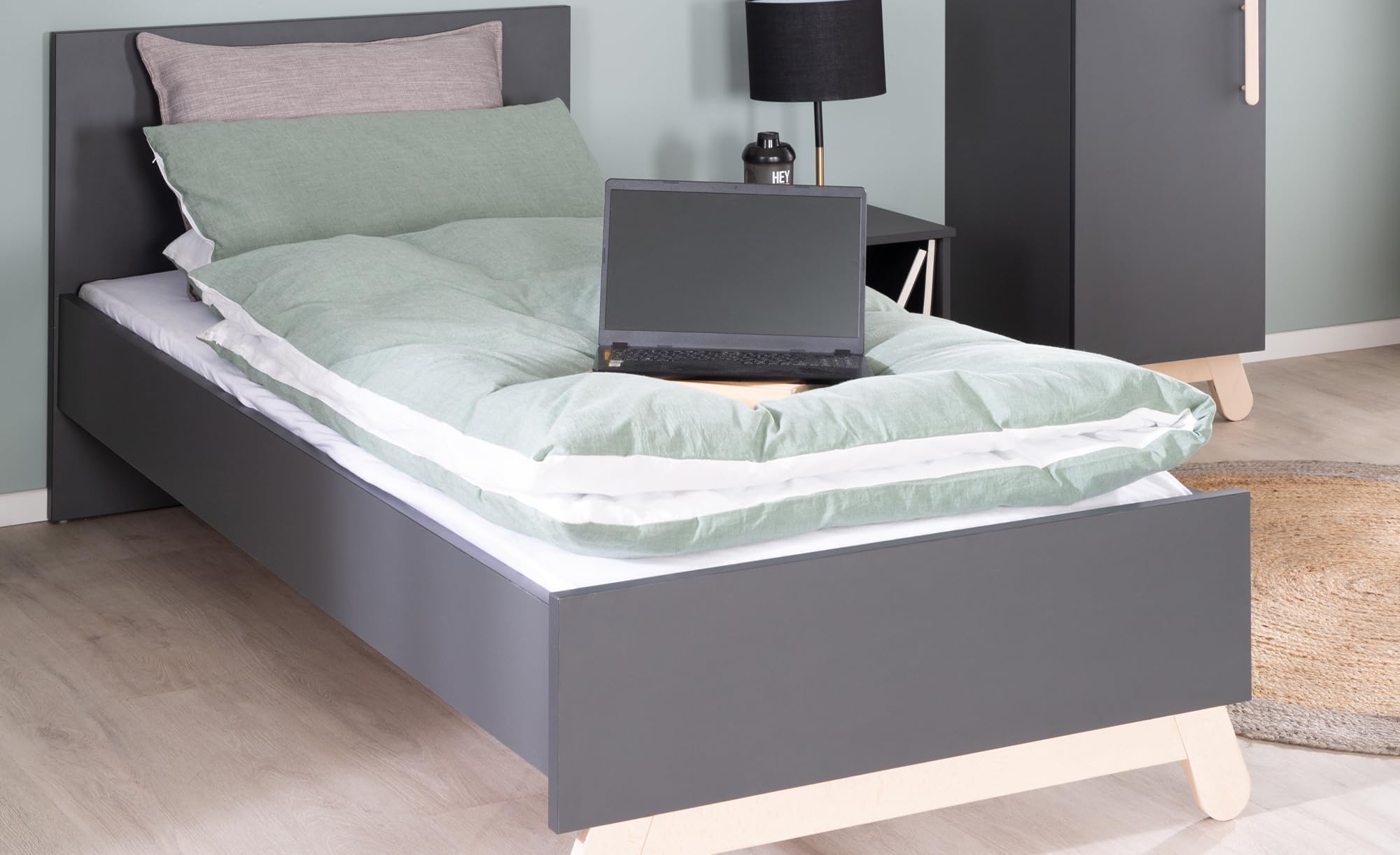 roba Jugendbett Jara 90 x 200 cm – Anthrazit mit Buchefüßen