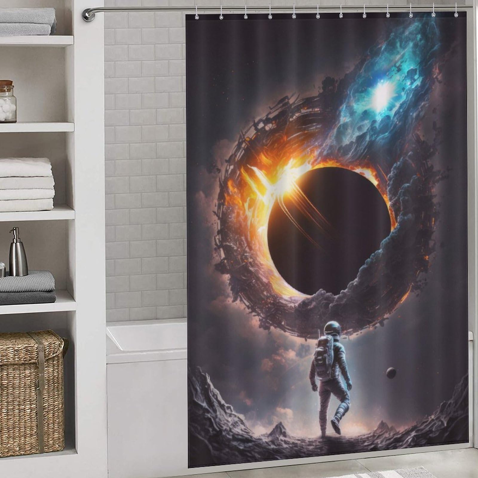 Rideaux de bain Black Hole V1 lavables pour douche et baignoire au format 143x180cm