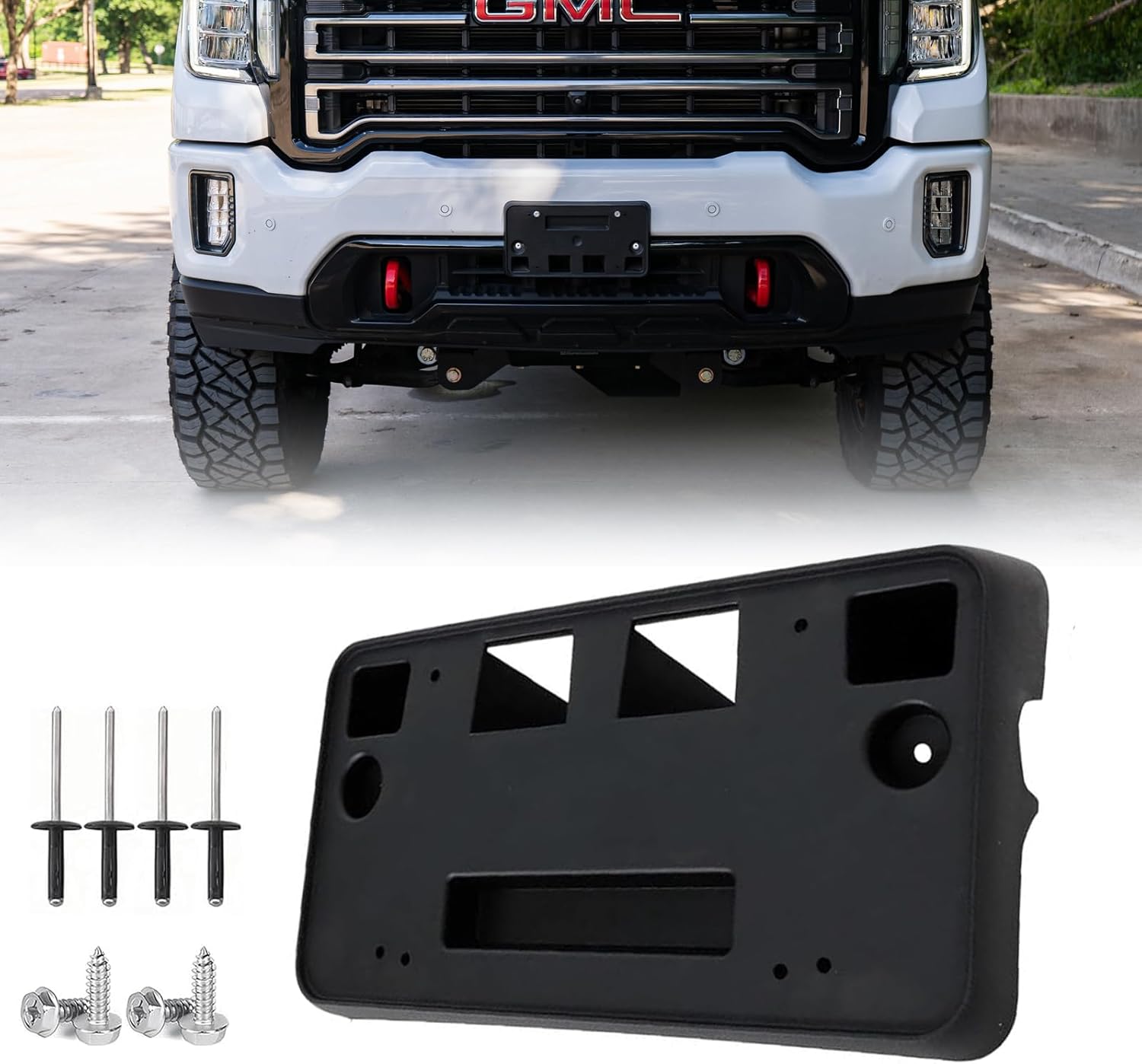 Front License Plate Frame for GMC Sierra 2500 HD 3500 HD 2020 2021 2022 2023 Front Bumper License Plate Holder Mounting Bracket Cover Replace# 84186107 Partslink# GM1068228