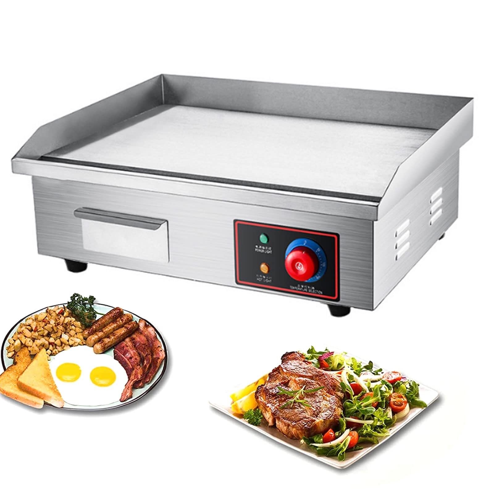 Commercial Electric Griddle Stainless Steel Full Flat Hotplate BBQ Grill, 55cm Large Hotplate, Nonstick Countertop Hot Plate, Thick Cooking Surface for Bacon, Eggs, Steaks, and More