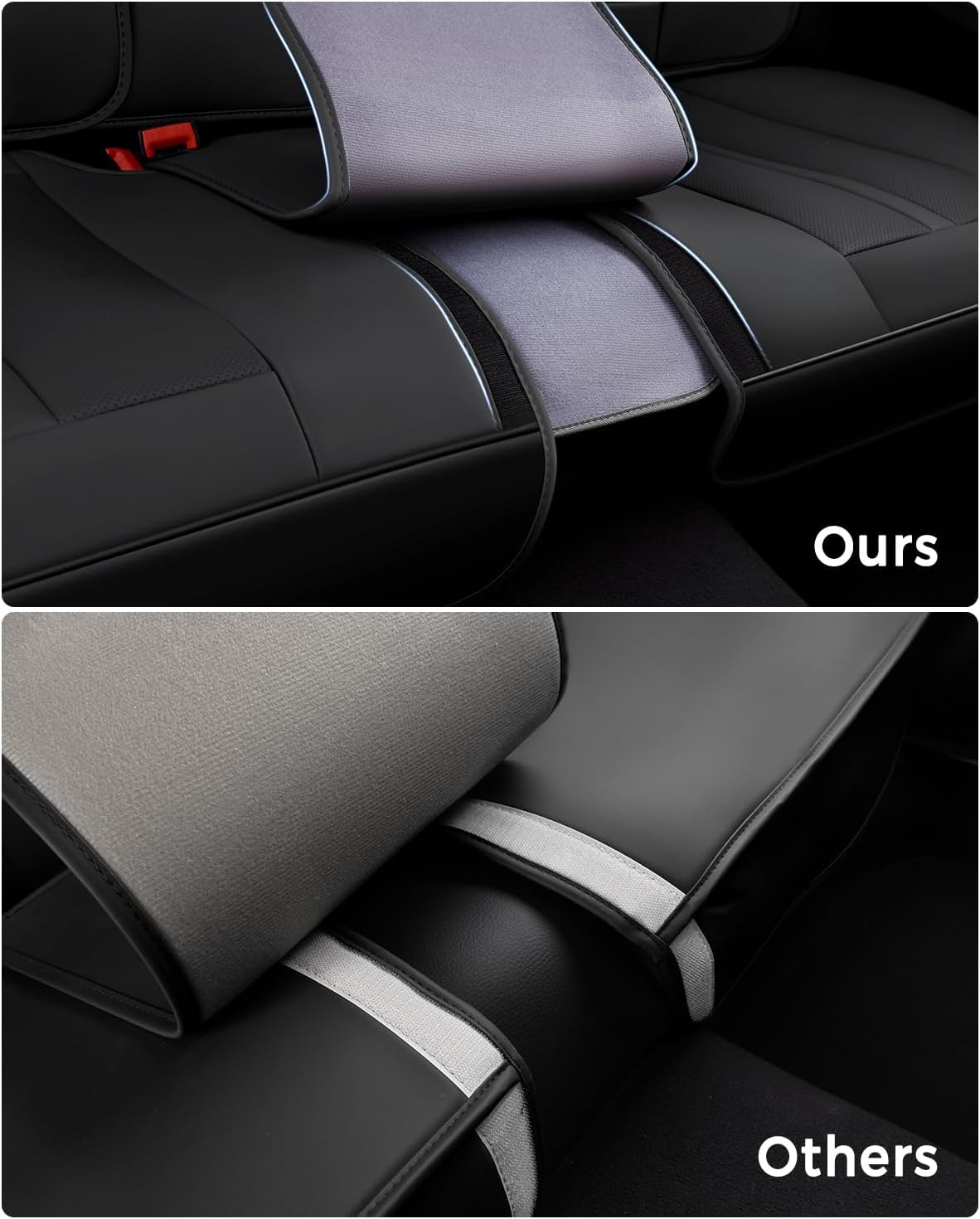 Huidasource Back Seat Cover, Luxury Nappa Leather Back Car Seat Cover, Back seat Covers with Velcro Adjustable, Cooling Holes, Seat Belts, Child Safety Seats etc, Fit for Most Cars SUV Trucks, Black