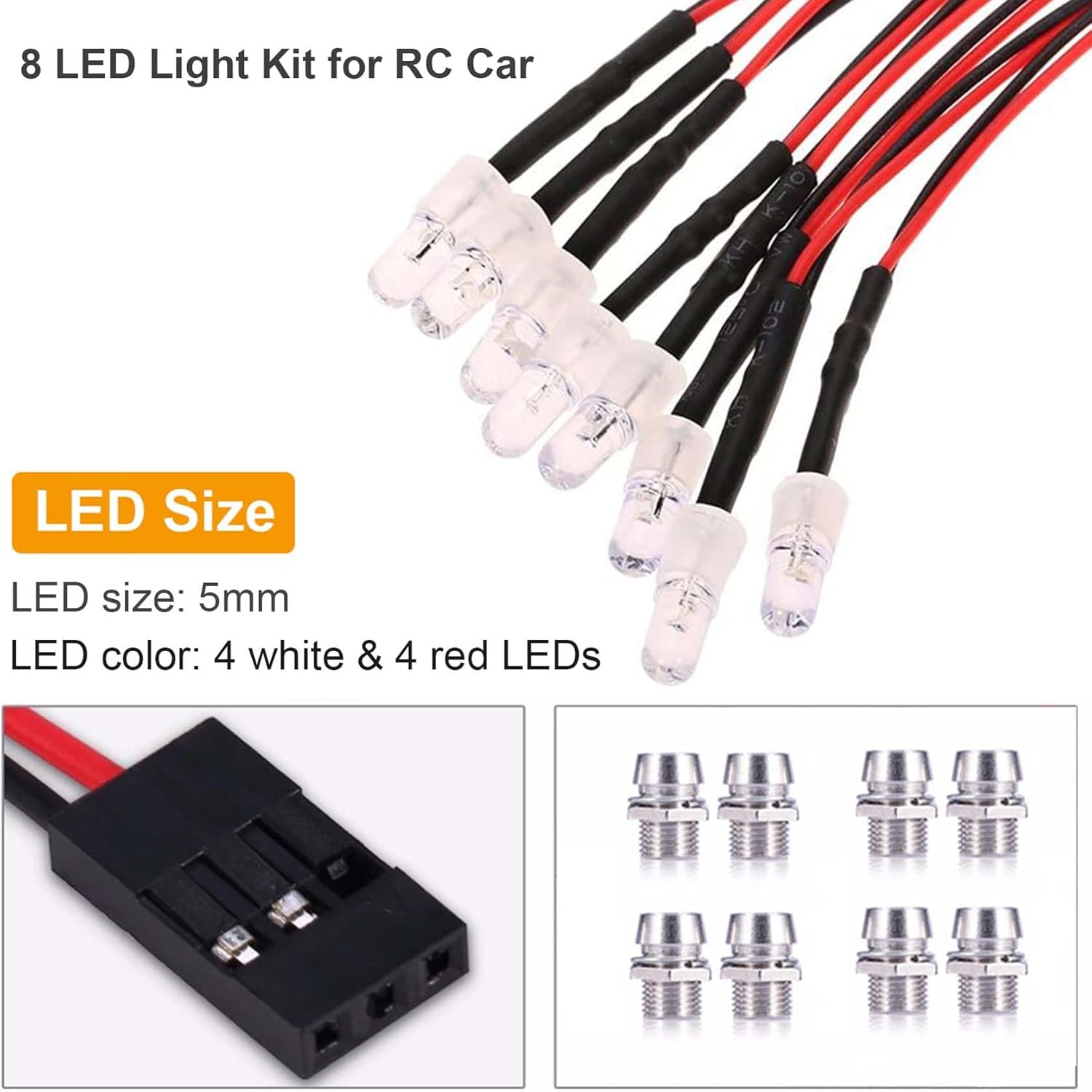 2 Pack RC Car 8 LED Light Kit, Headlight Taillight for 1/10 1/8 RC Models Scx10 D90 TRX4 RC Car Truck Lighting (Red & White)