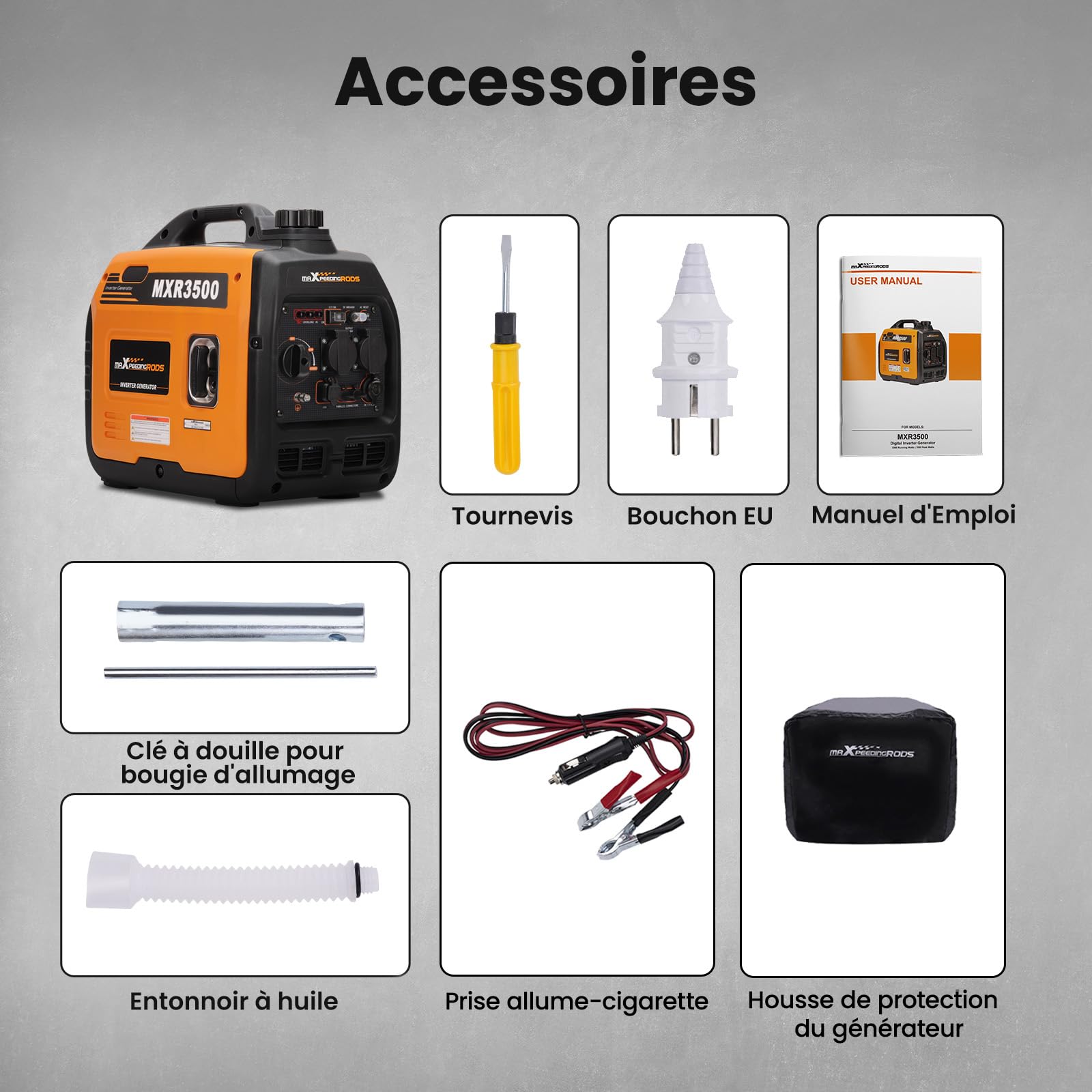 maXpeedingrods 3300W Groupe Electrogene Inverter Essence avec Prises USB et 230V Générateur Electrique 4 Temps Generator Léger Secours pour les Caravanes, Garage, Jardin, Camping