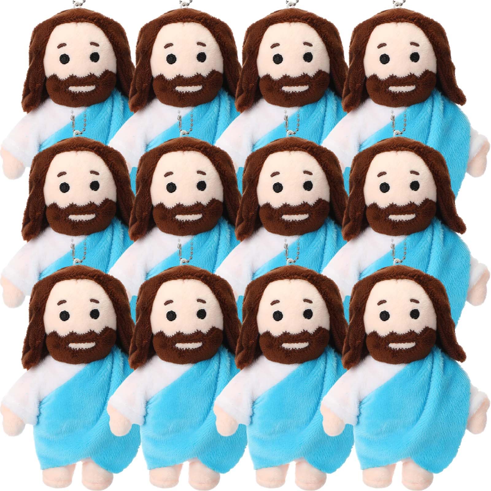 HyDren 12 Pcs Mini Jesus Plush Toys Bulk Religious Jesus Plush Dolls Christian Nativity Stuffed Toy Christ Savior Gifts for Sunday School Baptism Party Favors(Blue)