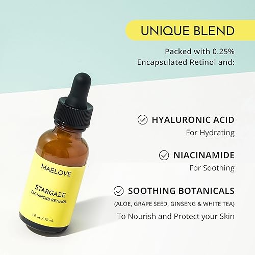Miniatura 5 de MAELOVE Stargaze - Suero de retinol mejorado, 0.25% retinol liberado por el tiempo para piel radiante, hidratante con ácido hialurónico,