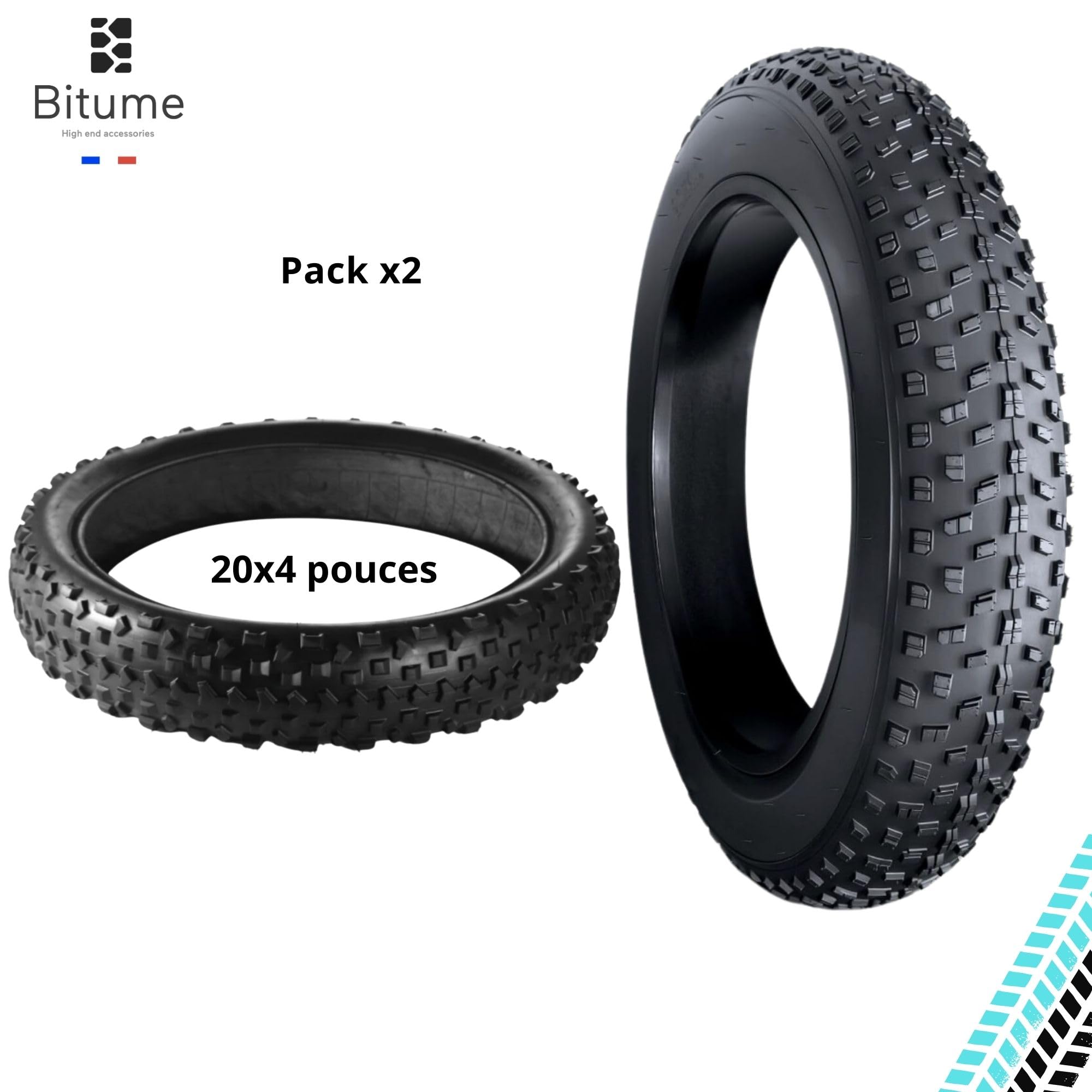 BITUME 2x Pneu 20x4 pour Fatbike Vélo VTT Tout Terrain Résistant aux Crevaisons + 2x Chambres à Air Incluses