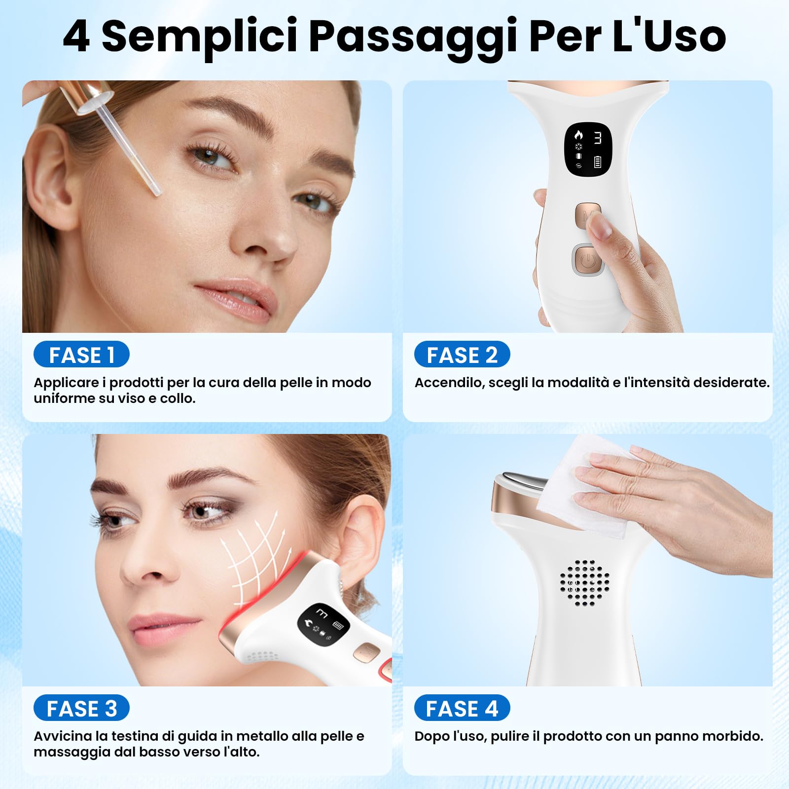 Massaggiatore Viso Lifting Antirughe a 15℃ del Freddo e 45℃, Bianco Perla