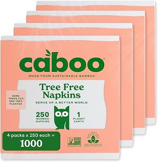 Caboo Bamboo Tree-Free Napkins | 1000 Count (4x250) | Sustainable Absorbent Eco-Friendly Kitchen Napkins