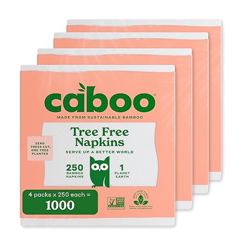 Caboo Tree Free Napkins, 4 Packs of 250, 1000 Total Napkins, Sustainable & Disposable Kitchen Napkin