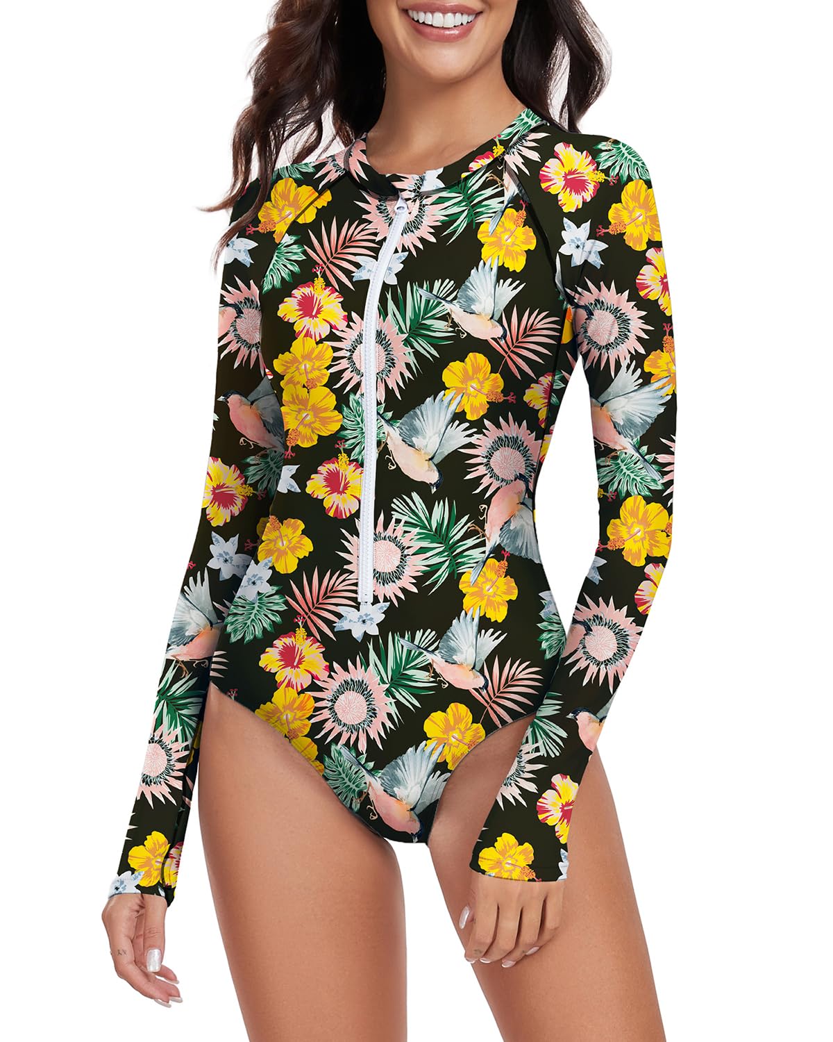 Century Star Long Sleeve Swimsuits for Women Rash Guard Modest Zip Surfing