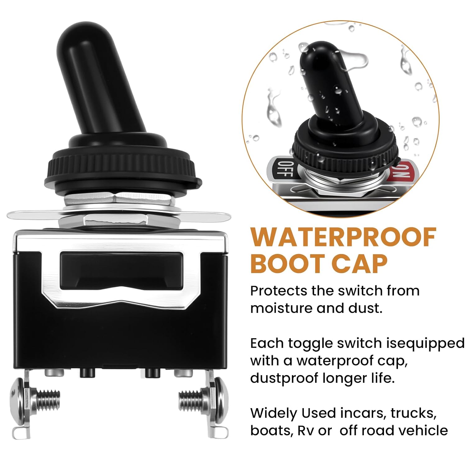 3Pcs Rocker Toggle Switch, 250V 10A SPST 2 Pin 2 Position ON Off Latching with Waterproof Cap for Auto Marine Boat Truck