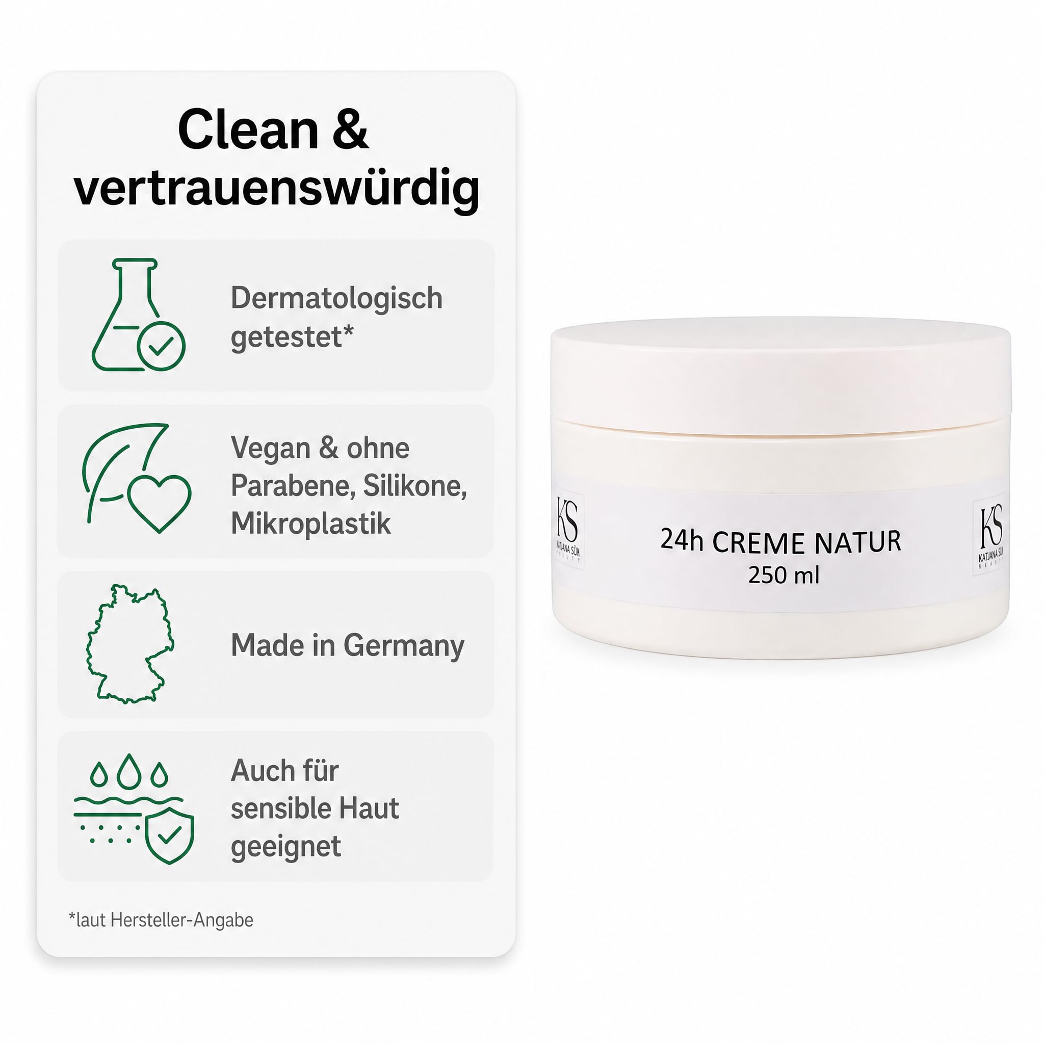 KS Beauty 24h Creme Natur – Tages- & Nachtcreme mit Aloe Vera, Kokosöl, Q10, Niacinamid & Vitamin E (250 ml)