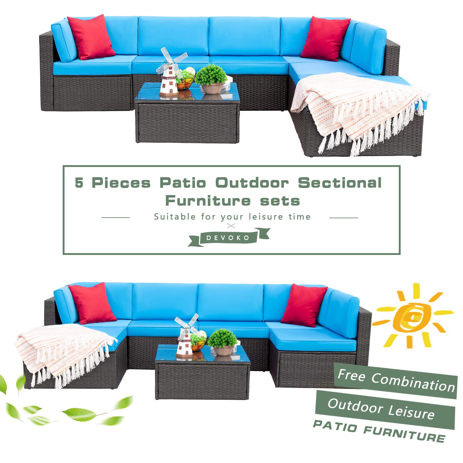 Devoko 7 Pieces Patio Furniture Sets AllWeather Outdoor